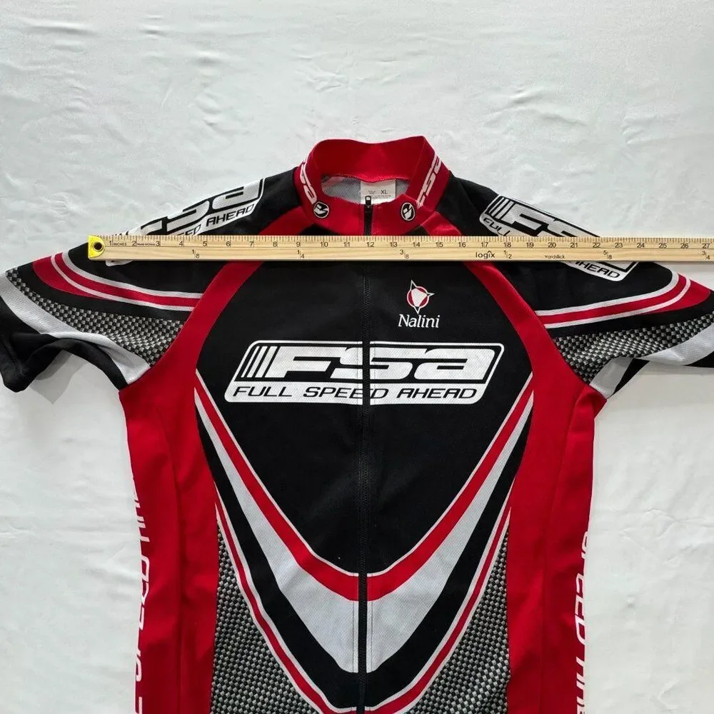FSA Full Speed Ahead Mens XL Red Black Full-Zip Cycling Jersey Pristine Italy